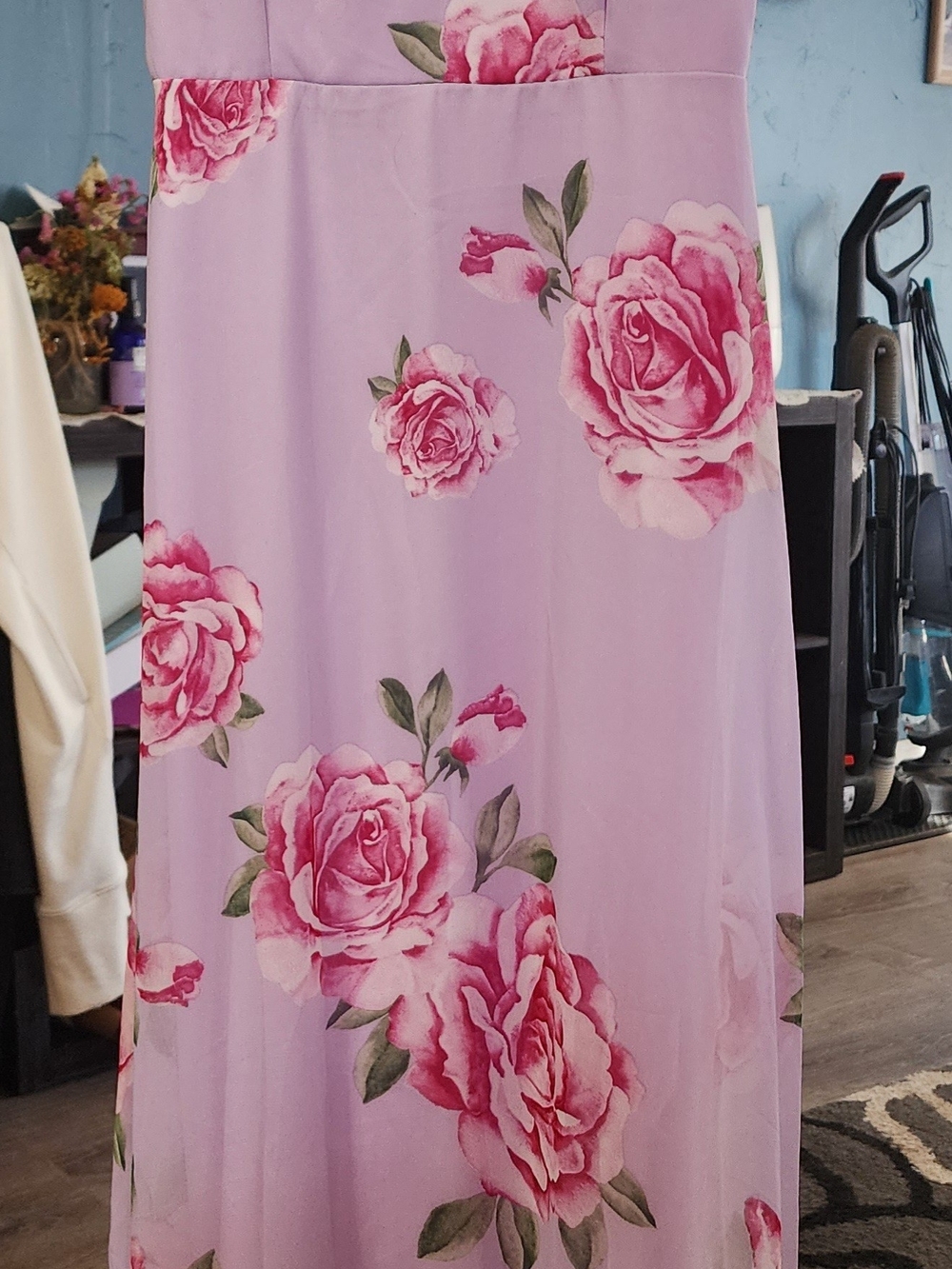Lulu's Lavender Maxi Dress with Pink Rose Print Sz XSM